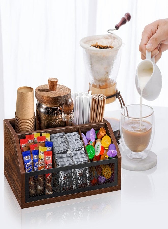 BOTOP Coffee Station Organizer for Counter, Wood Pods Holder Basket with Removable Dividers, Office Coffee Bar Accessories Decor for Syrup, Cups, Stirrer, Tea - Image 2